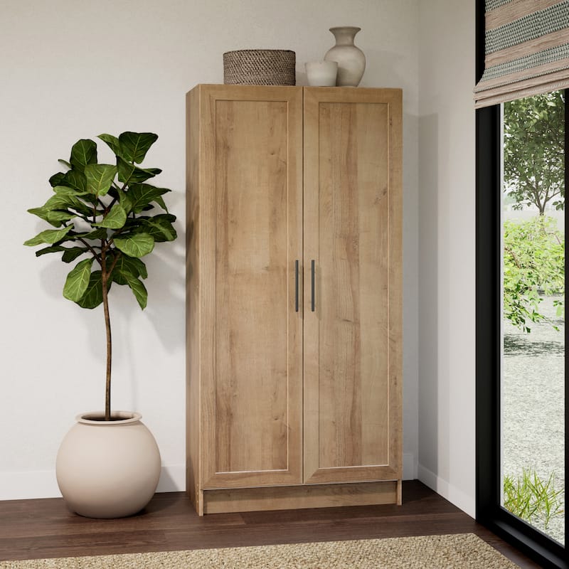 Prepac Elite 65" Tall Oak Accent Kitchen Pantry Cabinet, Craft or Bathroom Storage Cabinet, Buffet Storage with Panel Doors