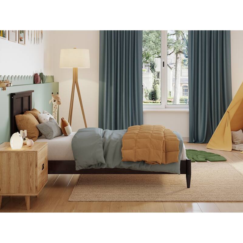 Solid Wood Low Profile Platform Bed - Twin Size Bed Frame, Espresso Finish