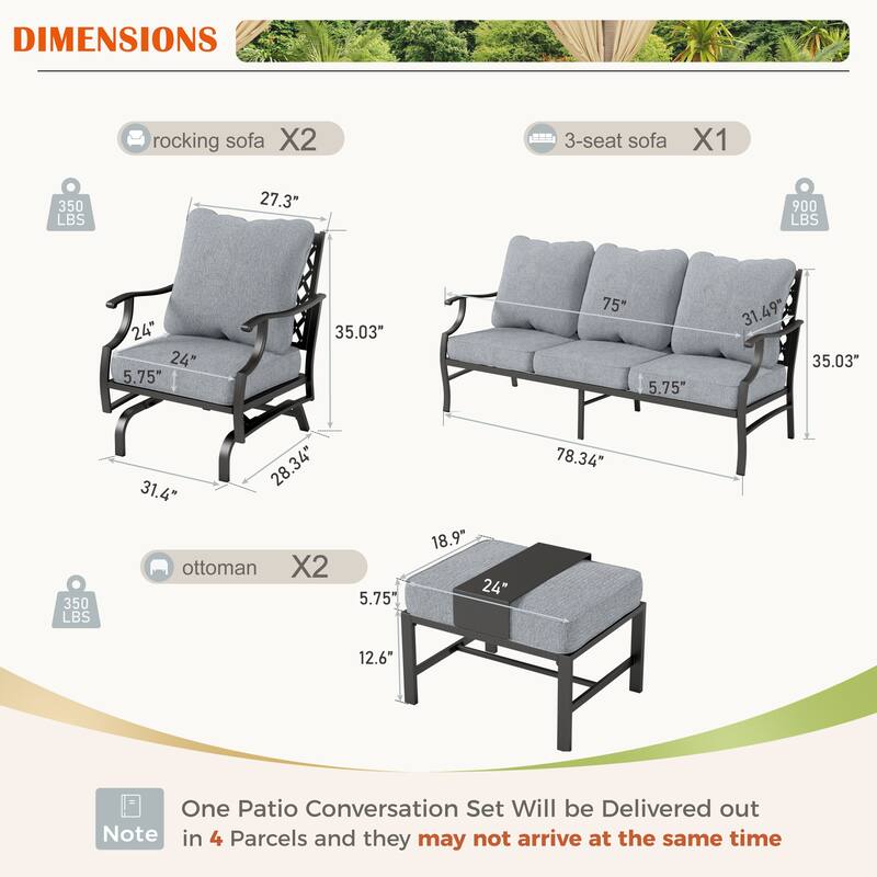MAISON ARTS 4/5-Piece Patio Conversation Sets, Sofa Set with 2 xSingle Sofa Chairs, 1 x 3-seater Sofa and Coffee Table/Ottomans