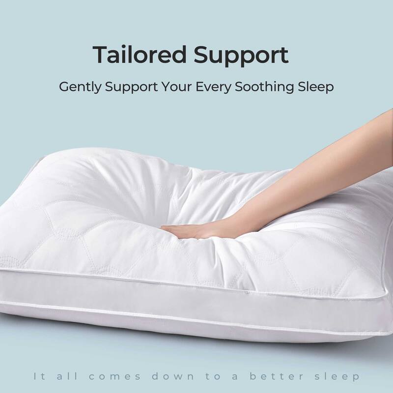 2 Pack Premium Quilted Gusset Goose Feather Down Bed Pillows for Side & Back Sleepers - White