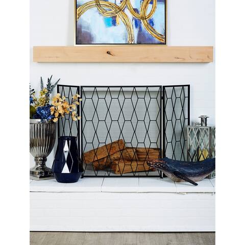 Black Iron Contemporary Wood Fireplace Screen Pattern 31 x 51 x 1