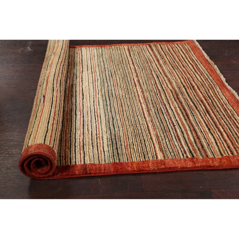 Modern Striped Gabbeh Kashkoli Oriental Area Rug Wool Handmade - 3'3" x 4'8"