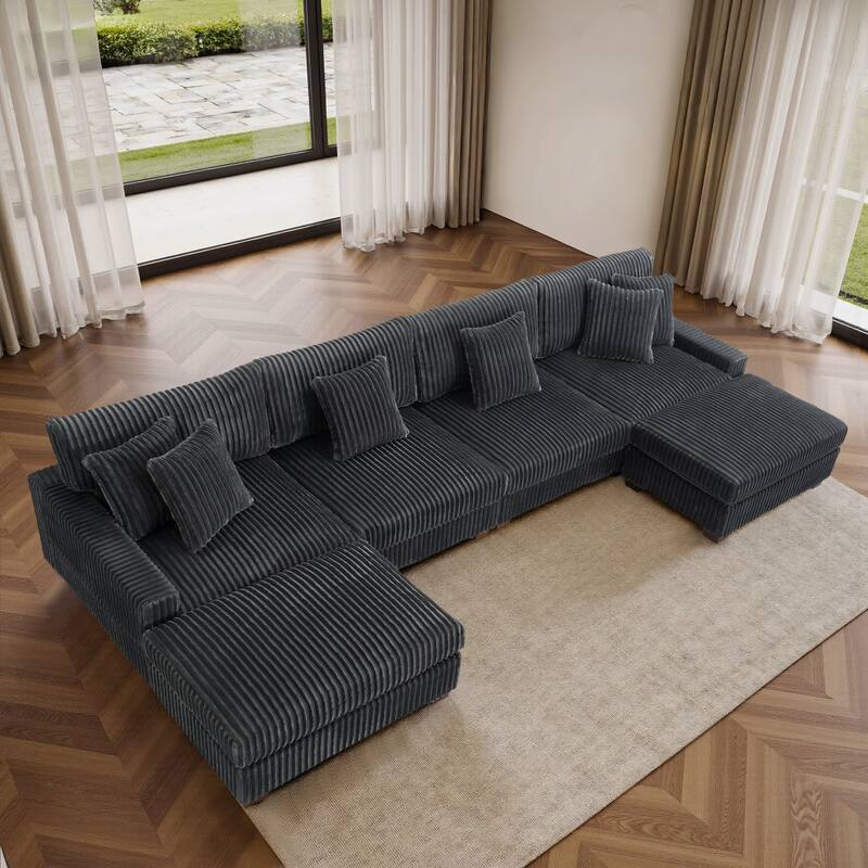 Modular Cotton Flannel Plush Sectional Sofa with Ottomans