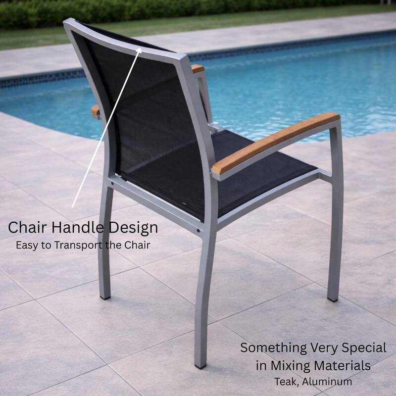 Luna Light Grey 9-Piece Aluminum Outdoor Dining Set with Sling Set in Black - N/A