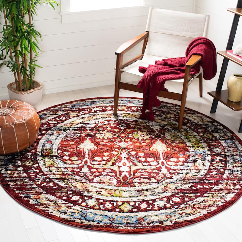 SAFAVIEH Amsterdam Paulica Oriental Distressed Rug - 6'7" Round - Red