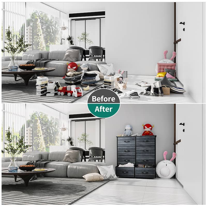 Modern 4/8/10-drawer Bedroom Fabric Dresser Storage Tower with Wood Top