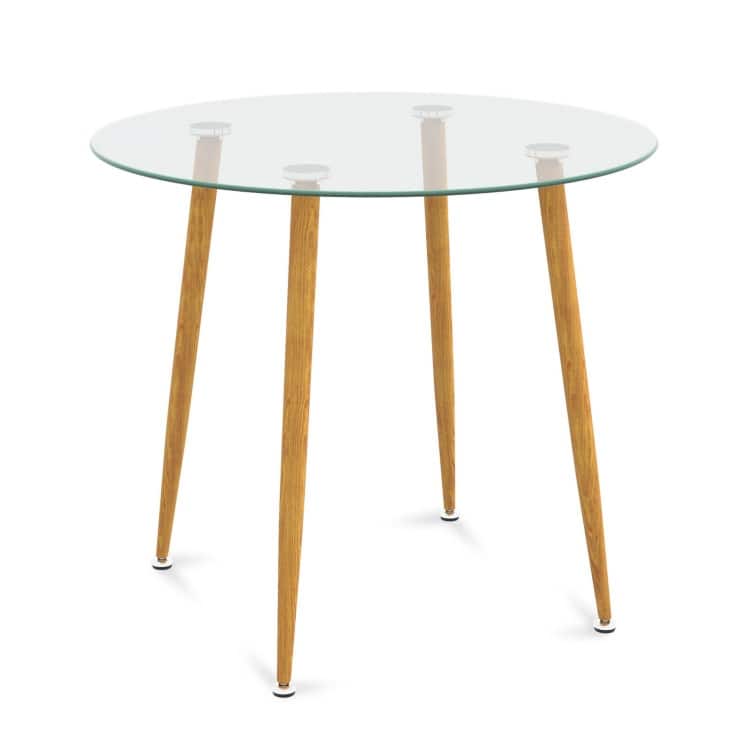 Round Glass Dining Table Leisure Coffee Table with Metal Legs-Natural - 35.5" x 35.5" x 30" (L x W x H)