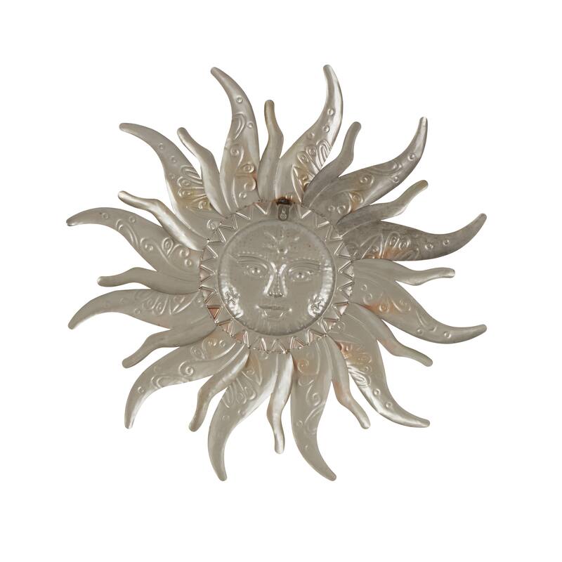 Stainless Steel Metal Sun Face Wall Decor with Red, Green, and Orange Accents - Gold - Roche River Decor