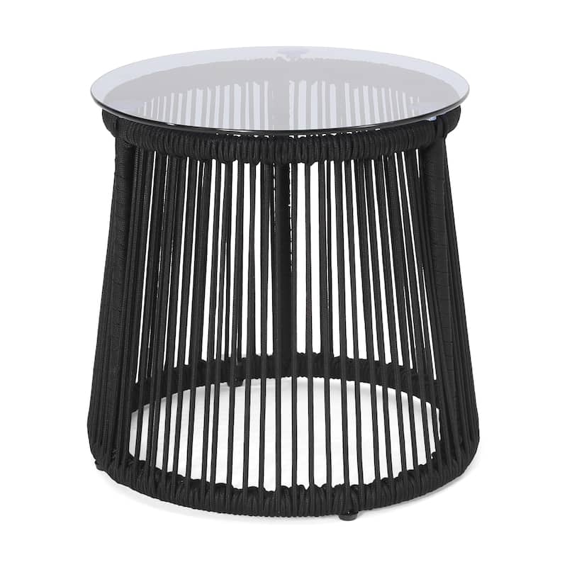 Moonstone Modern Outdoor Rope Weave Side Table with Tempered Glass Top by Christopher Knight Home