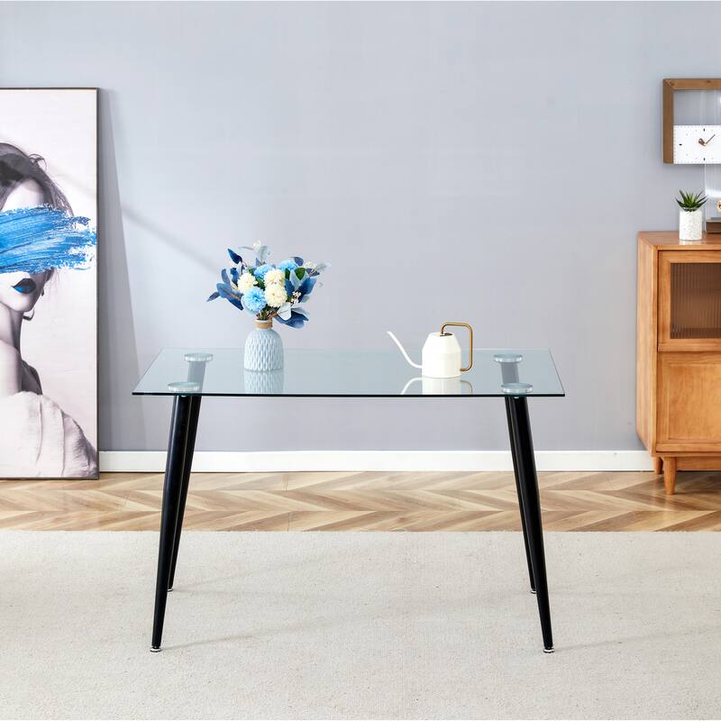 Glass dinning table 120*70 ,black metal leg , Dinning table for 4 seats office table computer desk