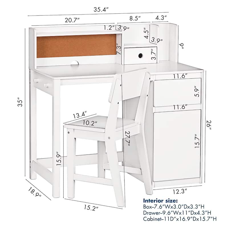 COSTARS Kids Desk and Chair Set, Kids Study Desk with Hutch for 5-12 Years Old, Student Writing Table Computer Workstation
