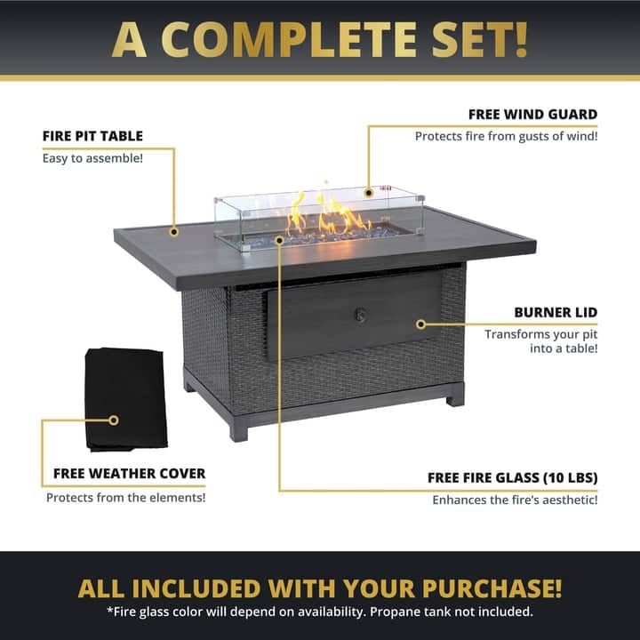 Kinger Home Novi Rattan Propane Gas Fire Pit Table Aluminum Frame - 52-Inch