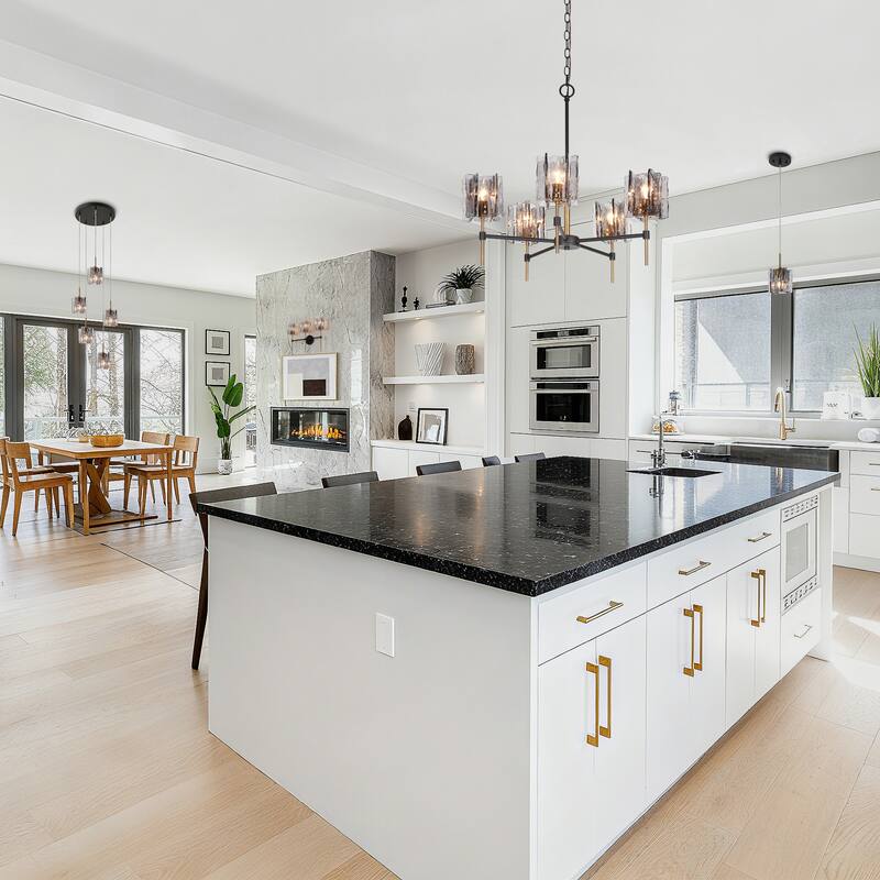 Kasy Modern 5-Light Wheel Chandelier Textured Glass Lights for Dining Room - D 26" x H 86" Max