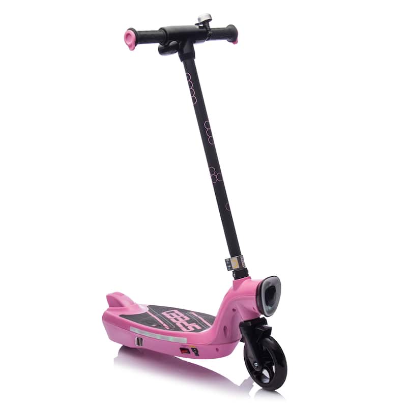 Kids Ride On Electric Scooter With Kickstand,Scooter Bell,Wider Pedal,Non-Slip Handle,Colorful LED Lights,For Kids 6+.