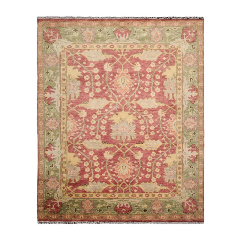 Hand Knotted Raspberry Oushak Arts & Crafts Wool Oriental Area Rug