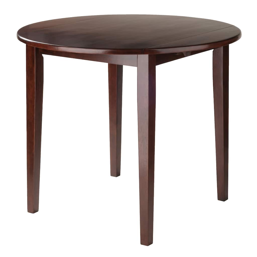 35.75" Walnut Wood Round Drop Leaf Table