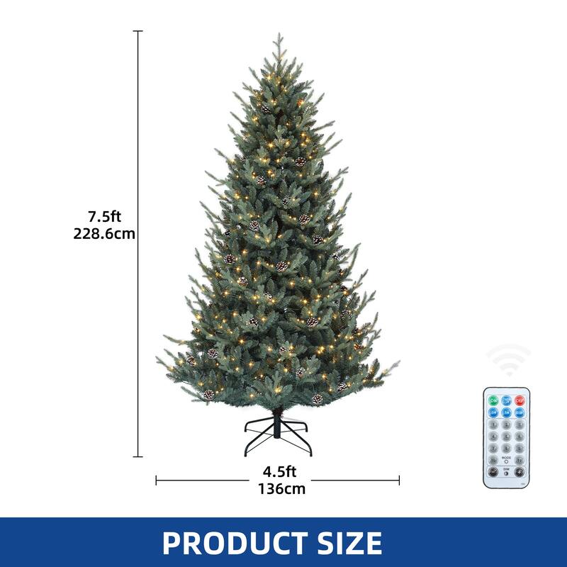 6/7.5FT Pre-Decorated Artificial Hinged Holiday Xmas Tree with 51 Pine Cones