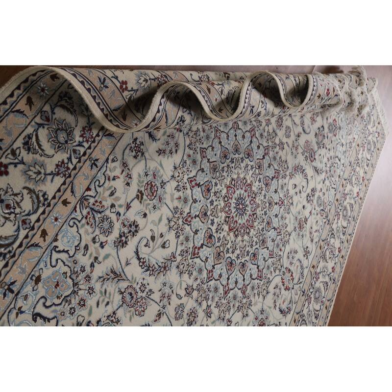 Handmade Wool & Silk Nain Persian Area Rug Oriental Carpet - 6'7"x 9'7"