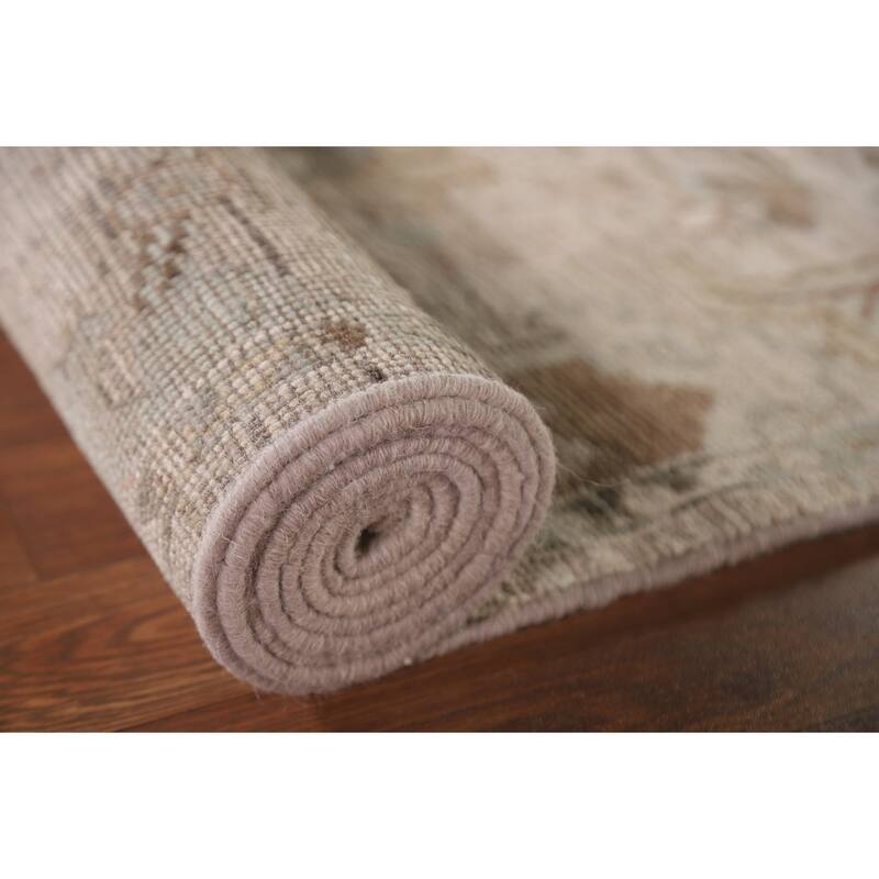 Hand Knotted Oriental 100% Wool Carpet Transitional All-Over Beige & Ivories Oushak Runner Rug - 13' 4'' X 2' 5''