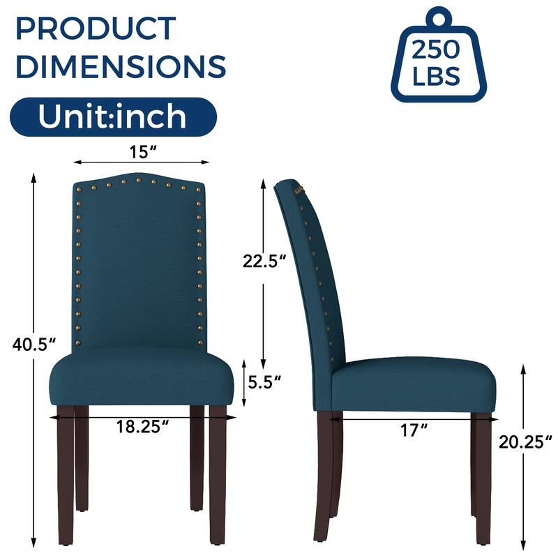 Fabric Upholstered Nailhead Trim Parson Dining Chairs Set of 2