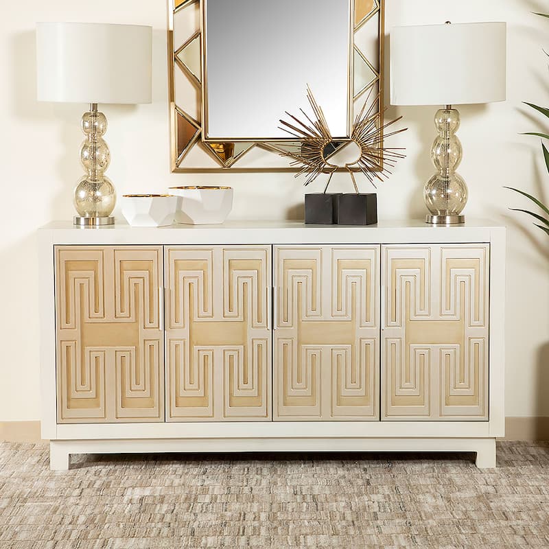 Voula White and Gold Rectangular 4-door Accent Cabinet