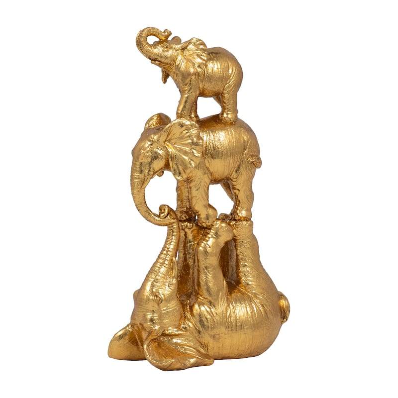 Sagebrook Home Resin, 10" Stacked Elephants, Gold, Novelty, 10"H, Solid