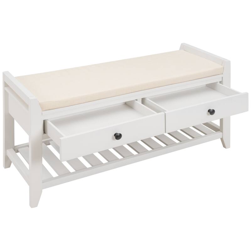 Entryway Storage Shoe Rack Bench with Cushioned Seat and Drawers
