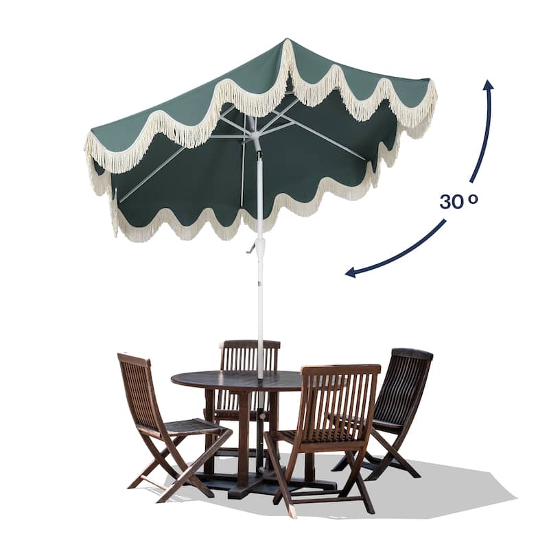 9ft Tassel Patio Umbrella Auto-Tilt, Crank , by JONATHAN Y