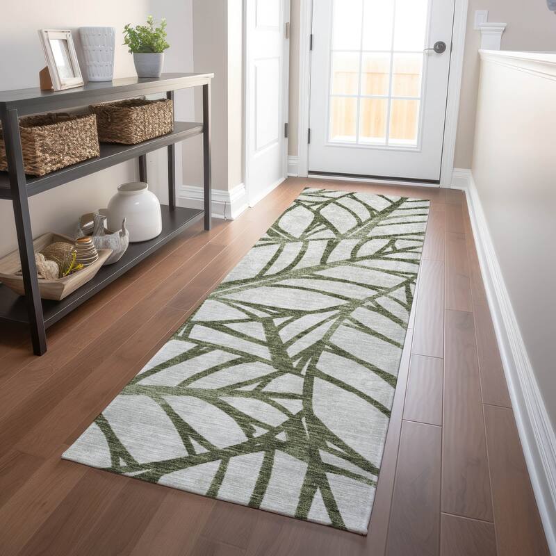 Premium Washable Super Soft Modern Palm Mayfield Rug - Olive - 2' 3" x 7' 6" - Runner