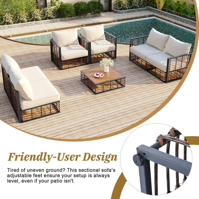 Nestfair 7-Piece Metal Patio Sectional Sofa Set with Thick Cushions and Coffee Table