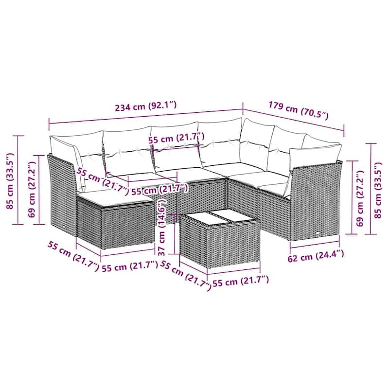 vidaXL Garden Sofa Set Black - 21.7 x 21.7 x 14.6