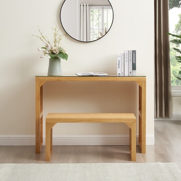 2 Piece Console Table Set with Bench Natural