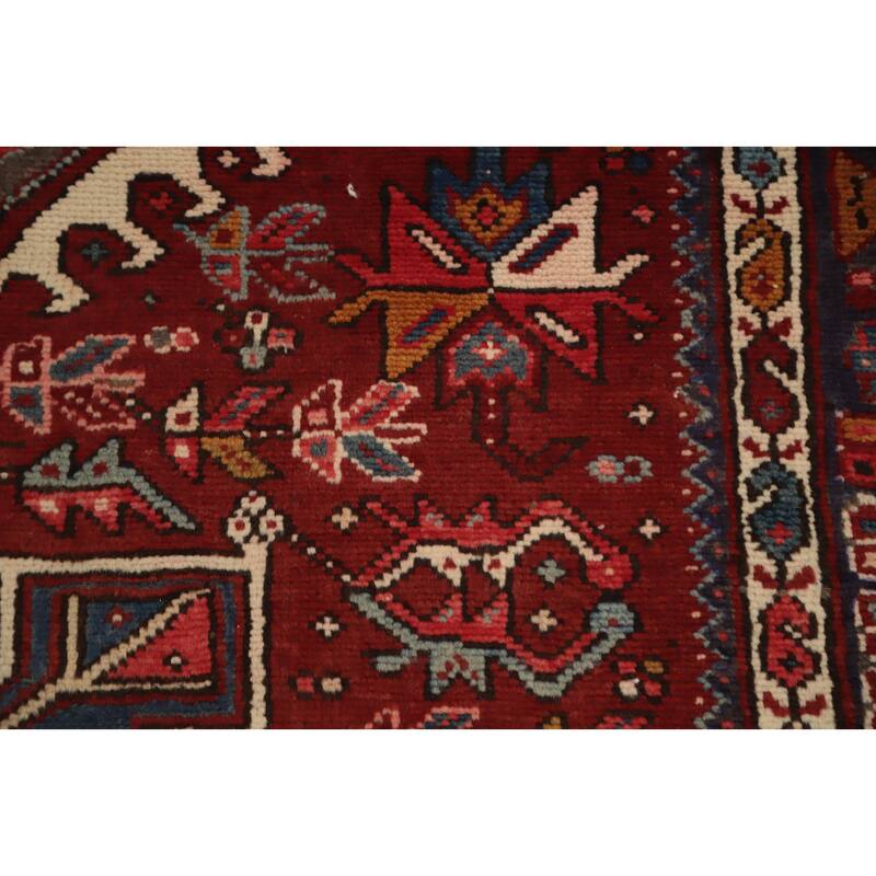 Hand Knotted Oriental 100% Wool Carpet Traditional Geometric Red Gharajeh Area Rug - 12' 11'' X 4' 9''