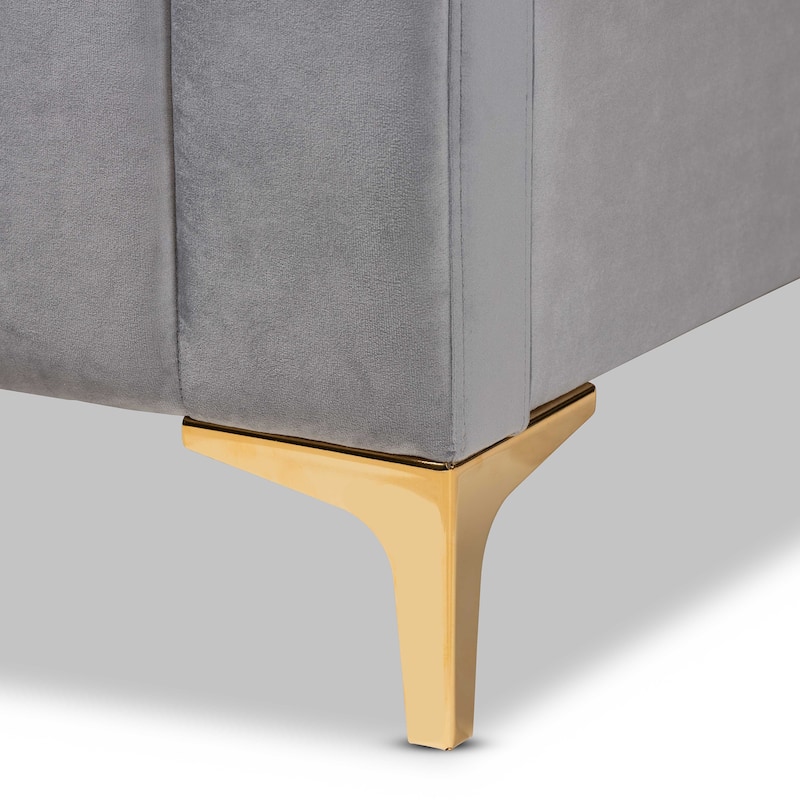 Nami Modern Light Grey Velvet and Gold Finished Platform Bed