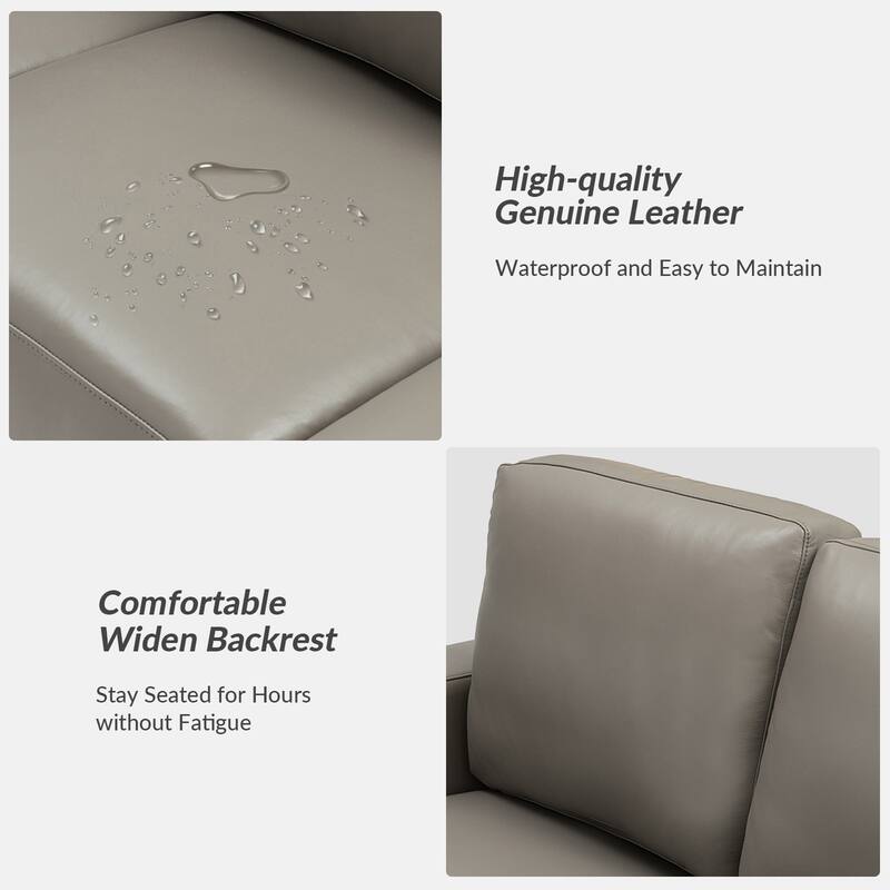 Ernando 83.46" Wide Genuine Leather Sofa with Squared Arms and Pillows