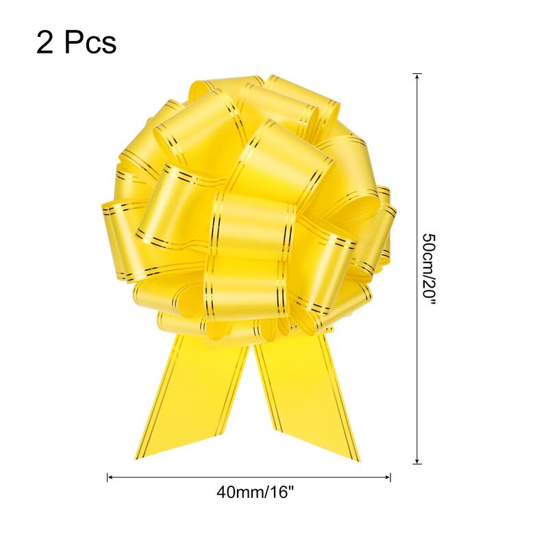 2pcs Large Pull Bow Metallic Car Ribbon with Gold Edge for Wrapping - Yellow - 16 Inch