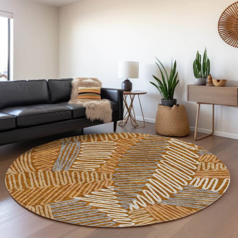 Machine Washable Indoor/ Outdoor Chantille Contemporary Squiggles Rug