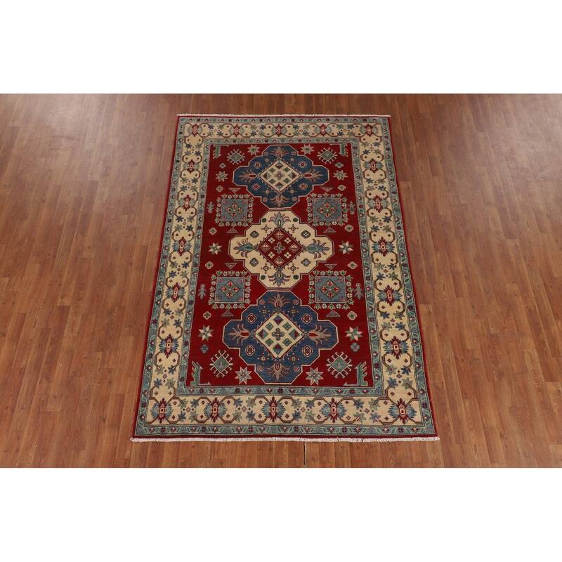 Oriental / Geometric Kazak Area Rug Handmade Wool Carpet - 5'6" x 8'2"