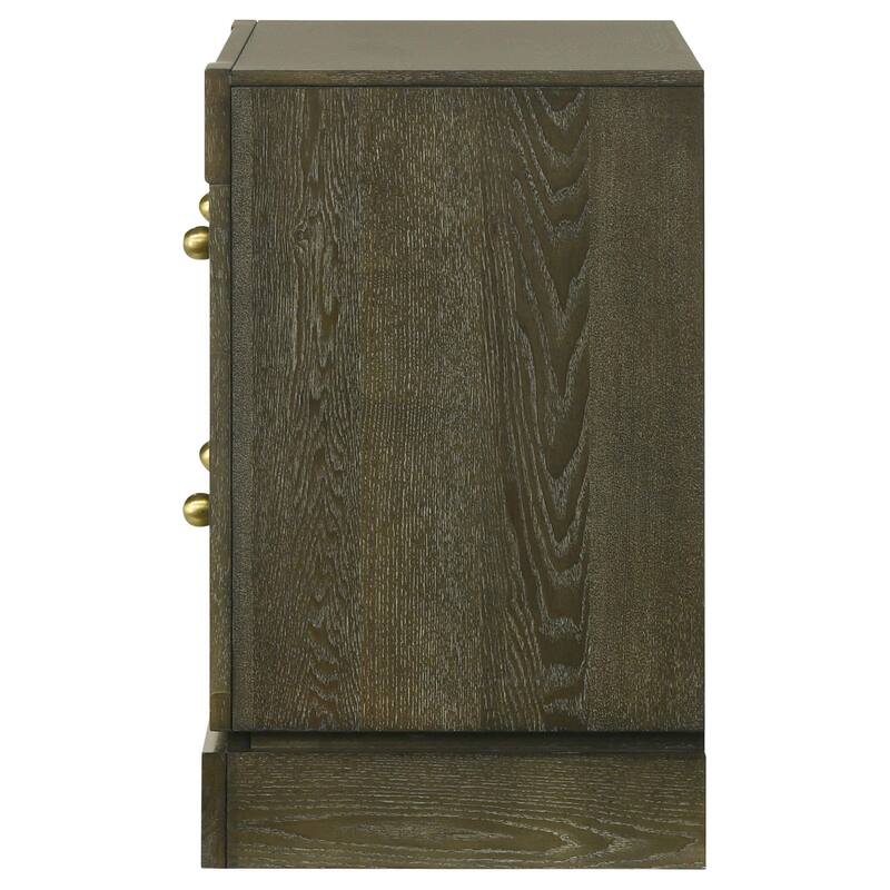 Seon Nightstand, 2 Drawers with Brass Knobs, Dark Cocoa Brown Wood