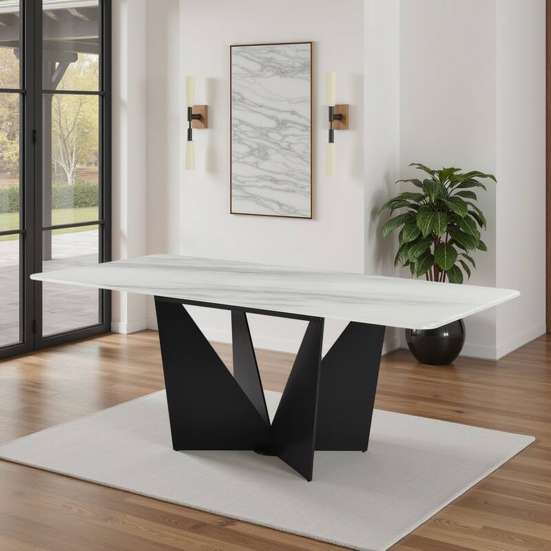 Olivia Modern 8-Piece Dining Set with Tempered Glass Table, Upholstered Armchairs, and 3-Door Sideboard