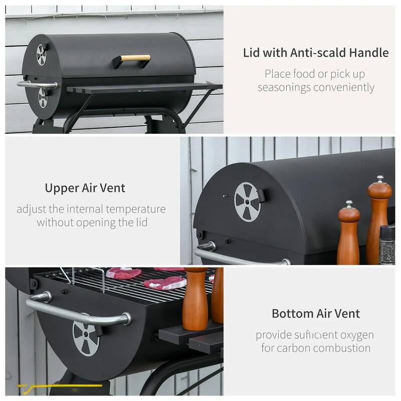 GDFStudio - Carbon Steel Portable Charcoal BBQ Grill with Wheels