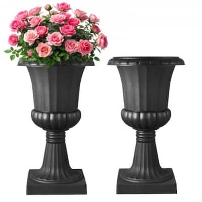 Lightweight PP Plastic Large Outdoor Flower Urn Planter with Drainage Holes and Pedestal Base