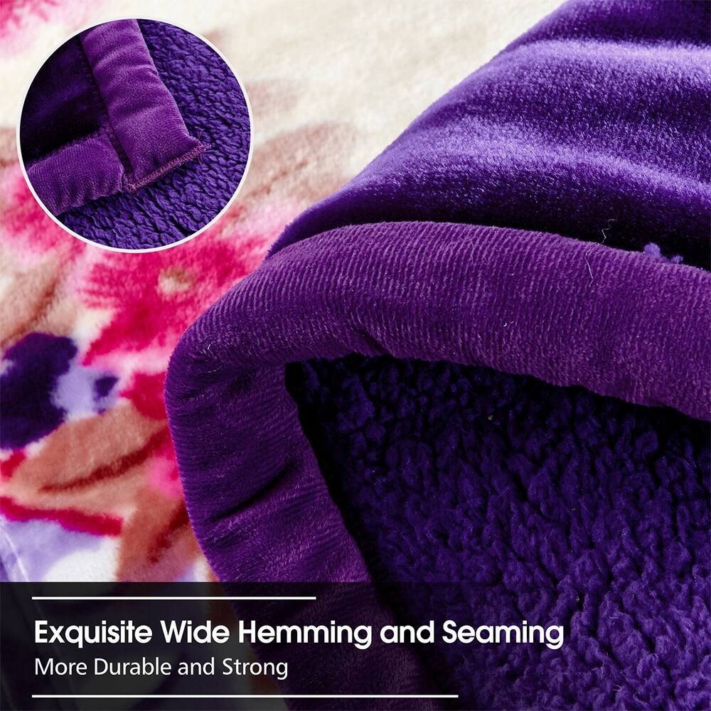 Heavy Thick Warm Sherpa Comforter Set Shams Queen Purple Floral Bed