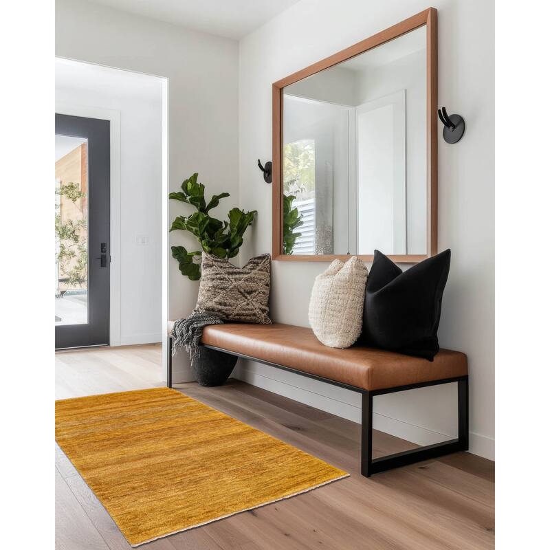 ECARPETGALLERY Hand-knotted Pak Finest Gabbeh Dark Gold Wool Rug - 3'11 x 5'11