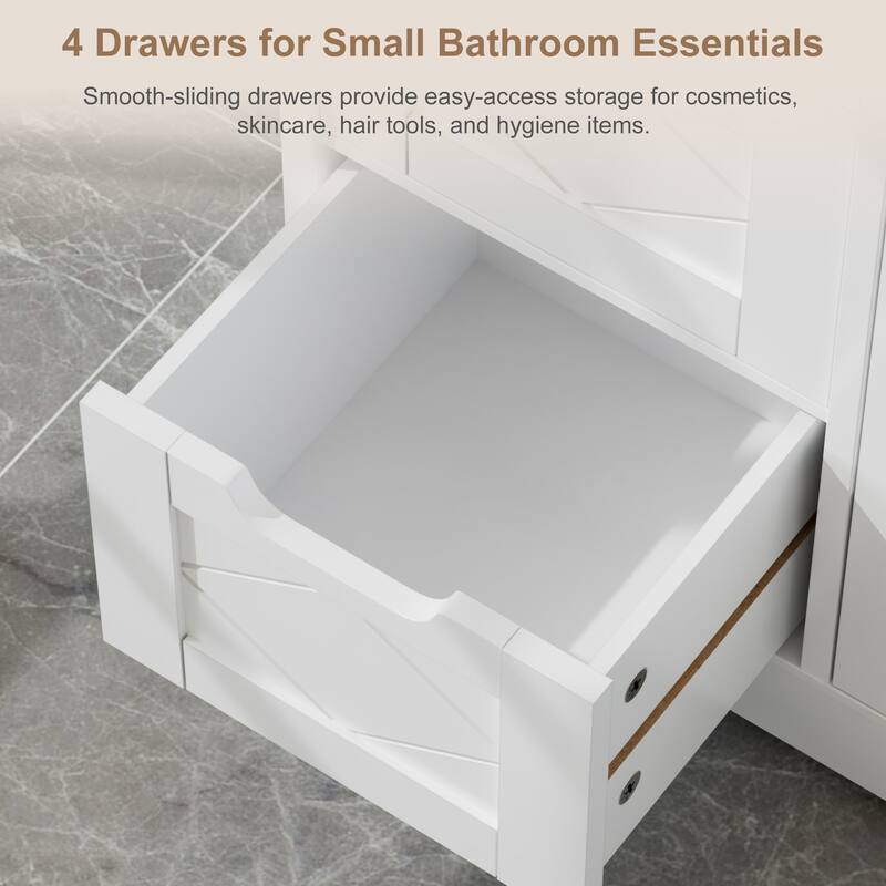 VECELO Wooden Bathroom Floor Cabinet, Side Storage Organizer Cabinet with 4 Drawers Freestanding Entryway Storage Unit