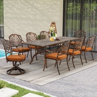 9-Piece Outdoor Dining Set with 1 Table + 8 Chairs, All-Weather Aluminum Outdoor Patio Sets for Patio, Backyard, Garden