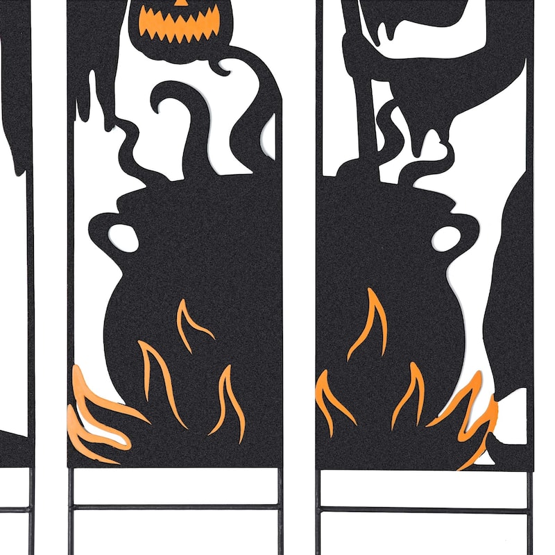 Glitzhome 34.5"H Set of 5 Halloween Metal Silhouette Witches with Cauldron Yard Stake (Two function)