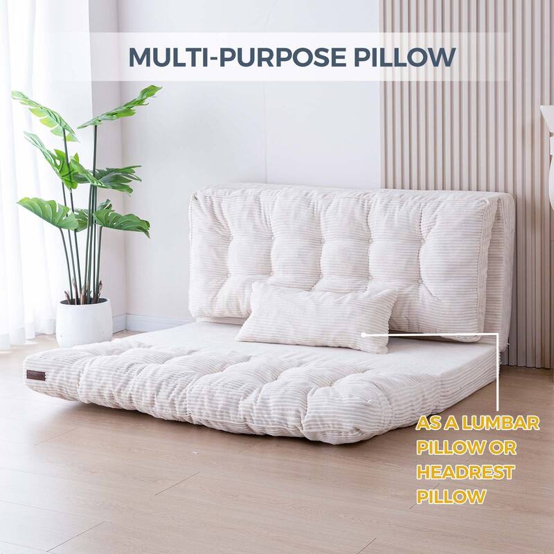 Corduroy Bean Bag Bed Tufted Folding Sofa Bed with Pillows