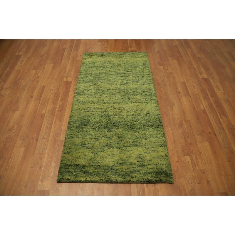 Hand Knotted Oriental 100% Wool Carpet Modern Modern Green Gabbeh Runner Rug - 4' 8'' X 2' 4''