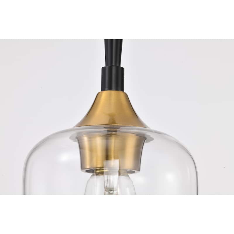 Black and Antique Brass 1-Light Modern Mini Pendant with Clear Glass Shade